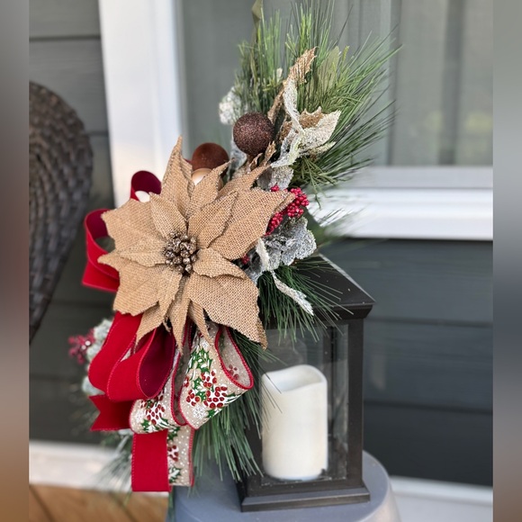 Other - Burlap Poinsettia Lantern Decor
